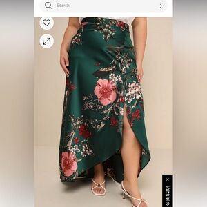 Lulu’s green floral, satin maxi skirt. NWT. XL